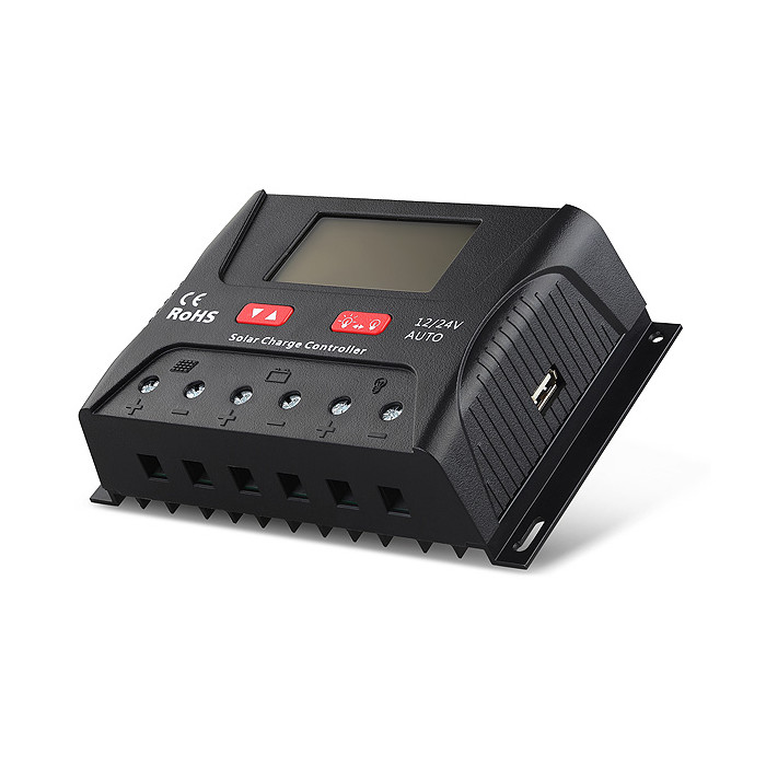 Regulador Controlador Carga Panel Solar 30A 12v~24v, Pantalla y 2 Puertos  USB de 3A