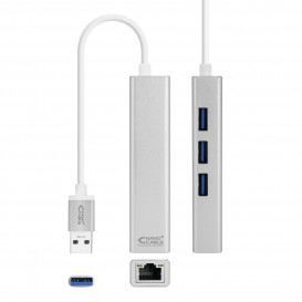 Conversor USB 3.0 a Ethernet Gigabit + 3xUSB 3.0 Plata  15cm