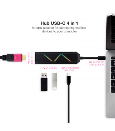 HUB USB-C 2xUSB-A+USB-C CARGA+HDMI