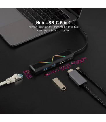 HUB USB-C 2xUSB-A+USB-C CARGA+HDMI+RJ45