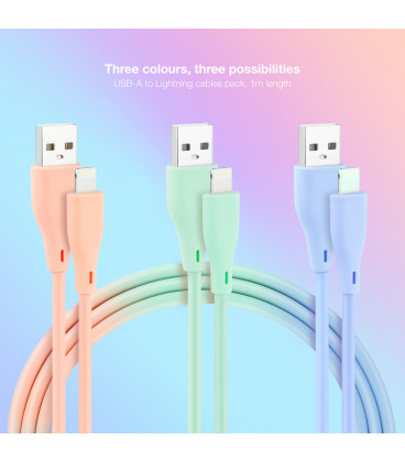 3 Cables LIGHTNING a USB 2.0 ROSA / AZUL / VERDE 1m NANOCABLE