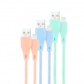 3 Cables LIGHTNING a USB 2.0 Mallado ROSA / AZUL / VERDE 1m NANOCABLE
