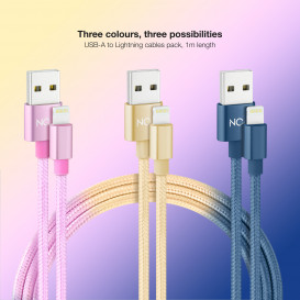 3 Cables LIGHTNING a USB 2.0 ROSA / DORADO / AZUL 1m NANOCABLE