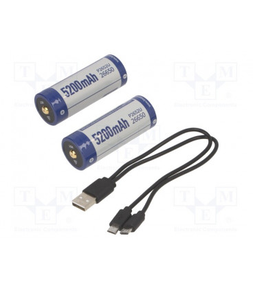 Baterias Recargable ICR26650 con Cable Cargador USB (2 unidades)