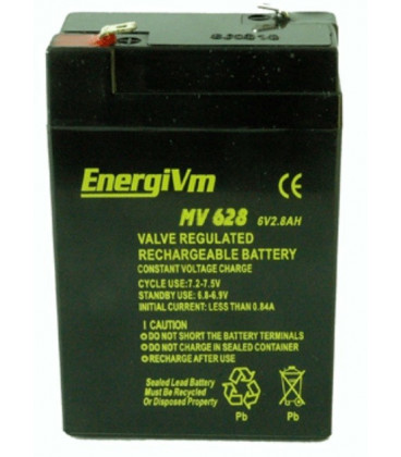 Bateria PLOMO 6V 2,8Ah AGM medidas 66x34x100mm ENERGIVM