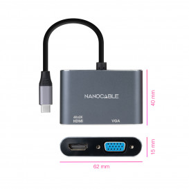 Conversor USB-C a HDMI/VGA 4K GRIS NANOCABLE