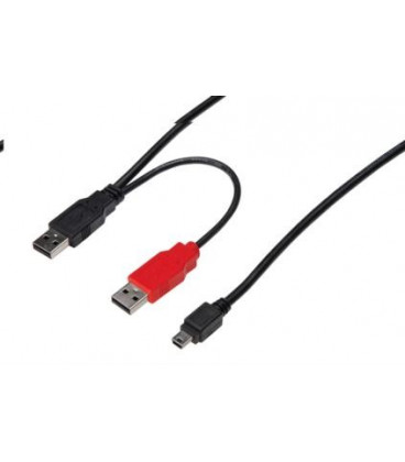 Cable USB A Macho a MiniUSB B y alimentacion 0,6m