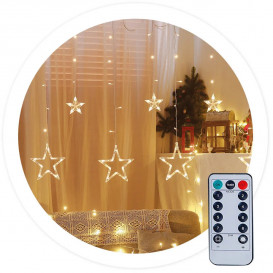 Cortina LED con Estrellas  3,5mt Luz Calida 8 funciones Navidad