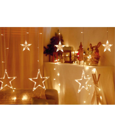 Cortina LED con Estrellas  3,5mt Luz Calida 8 funciones Navidad