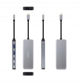 HUB USB-C 2xUSB-A+2xUSB-C+HDMI+USB-C PD 100W GRIS NANOCABLE