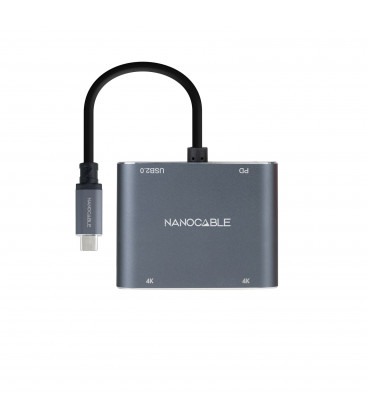 Conversor USB-C a 2xHDMI/USB-A/USB-C PD NANOCABLE