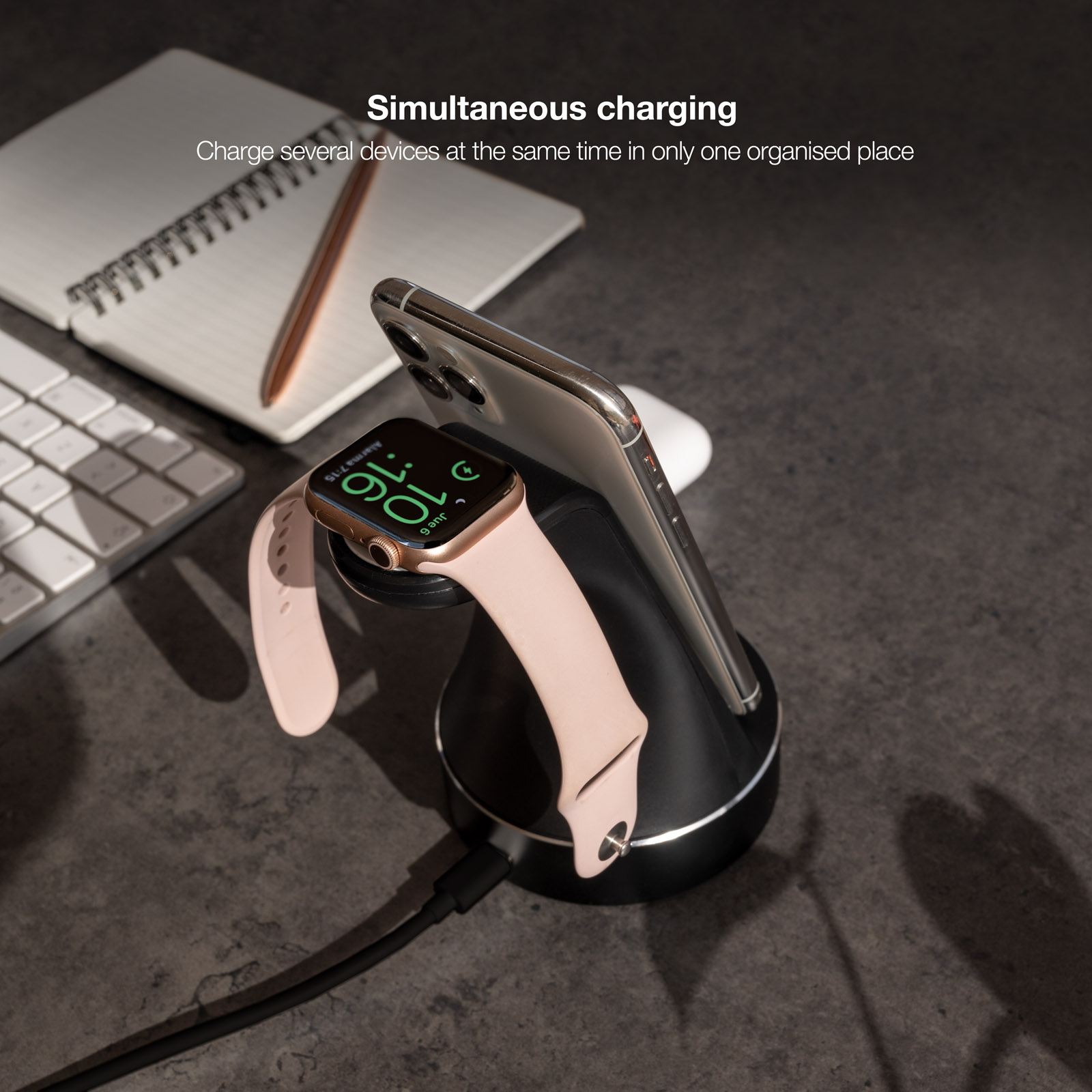 TQCD02W Base de Carga Inalámbrica para Apple Watch y iPhone/Smartphone, Negro