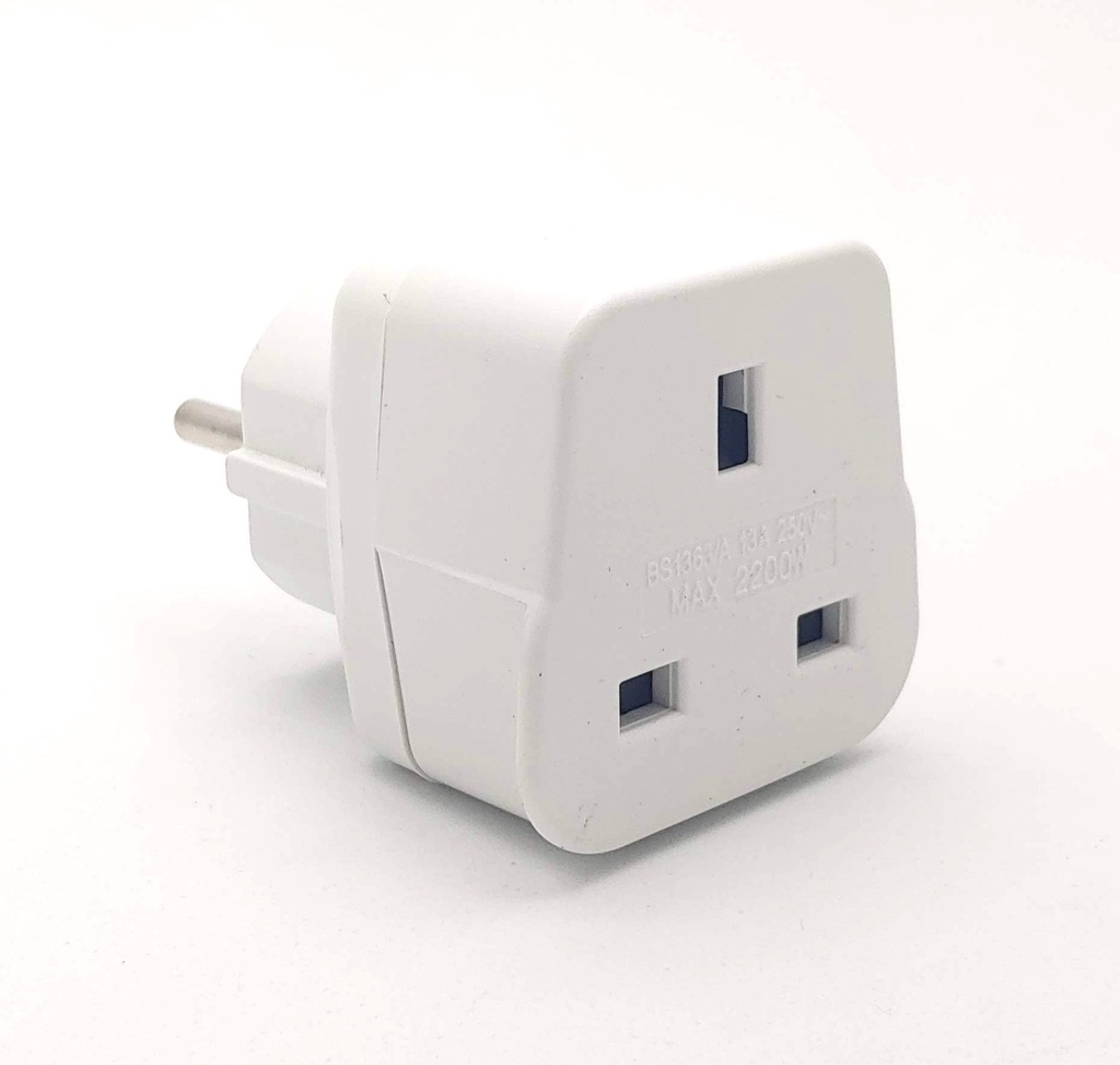 ADAPTADOR Clavija Red Eléctrica Schuko a Inglesa 13,4A 3200W Blanco