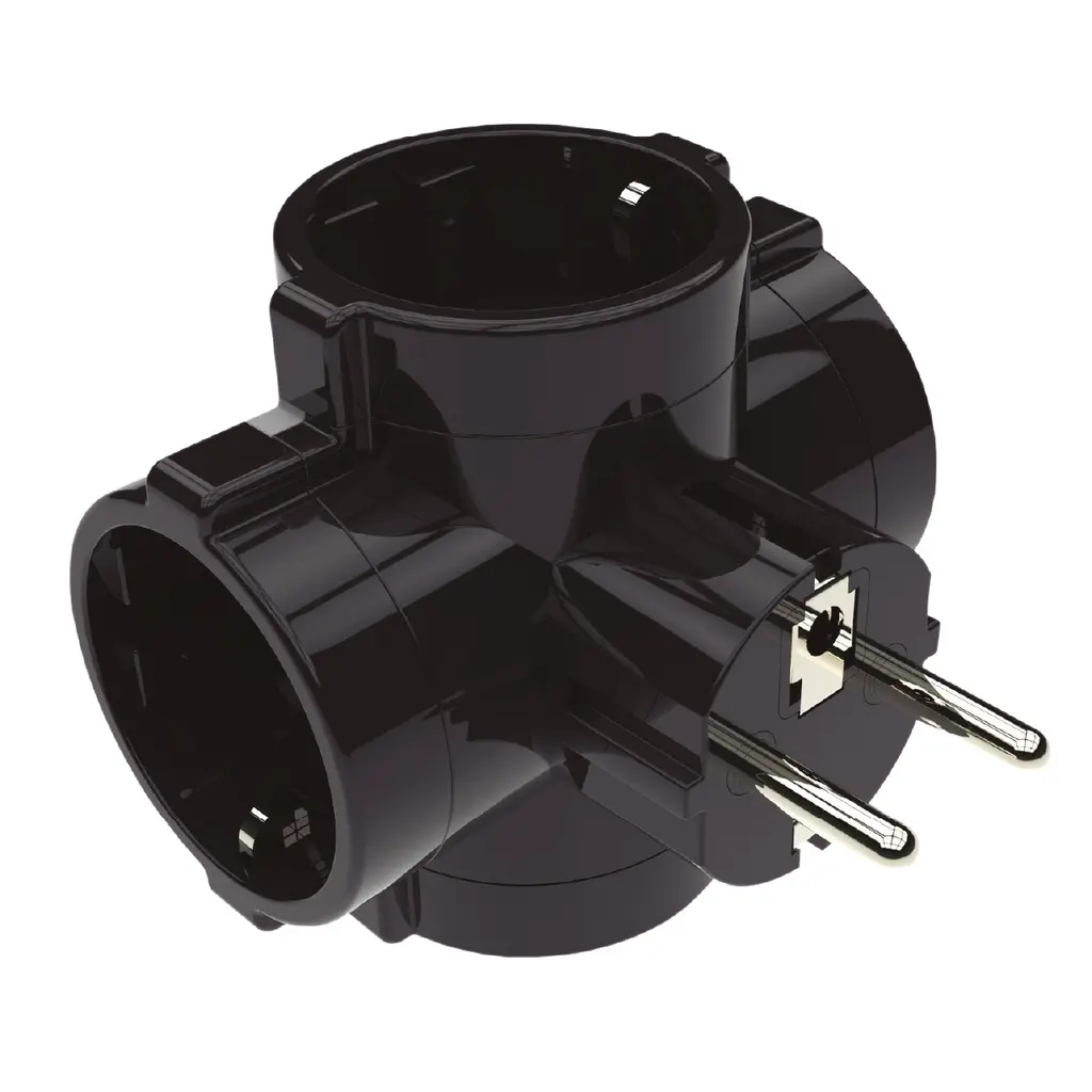 Adaptador 4 Tomas Hembra Schuko 3500W 16A NEGRO