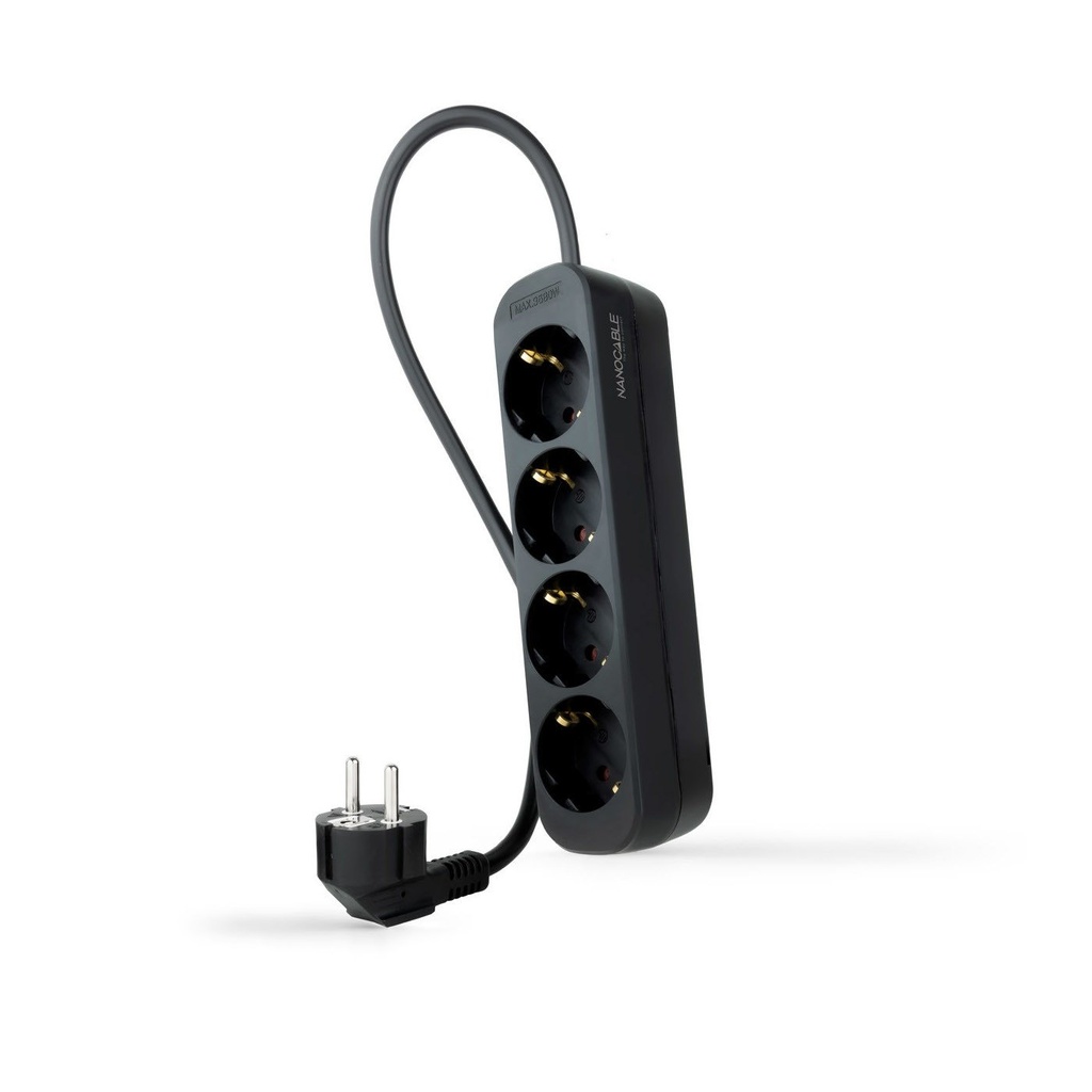 BASE Múltiple 4 Tomas Schuko con Cable 1,4m NEGRA