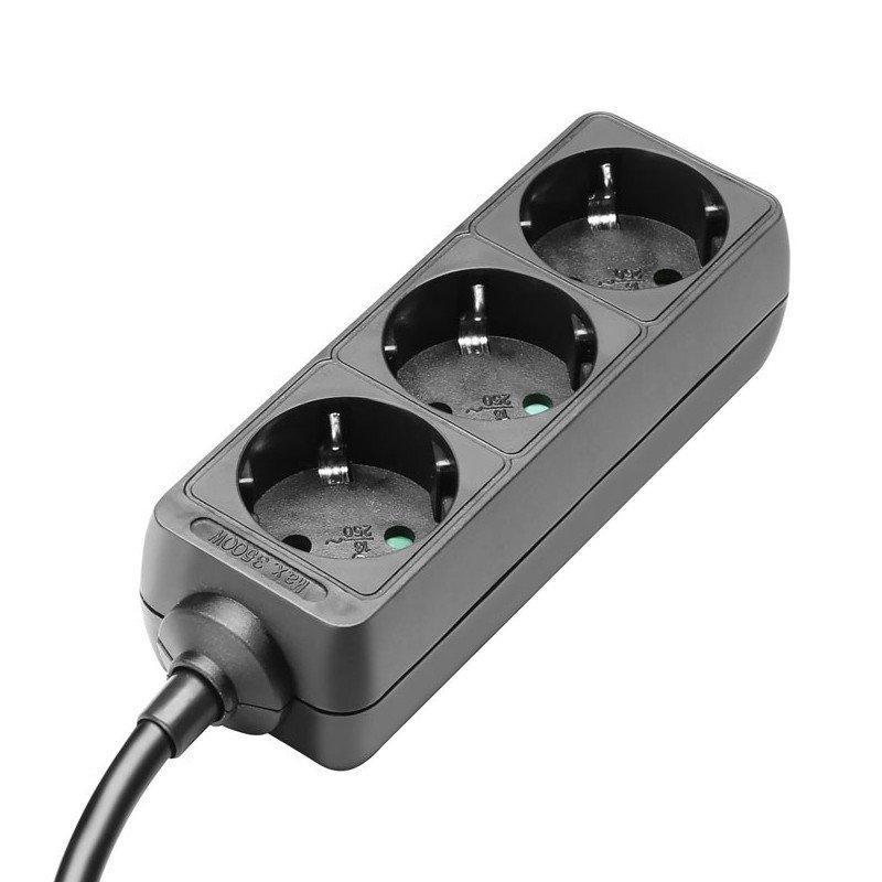 BASE Múltiple 3 Tomas Schuko con Cable 5m NEGRO