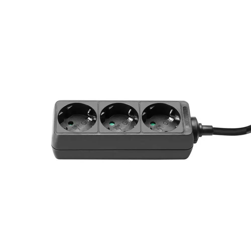BASE Múltiple 3 Tomas Schuko con Cable 3m NEGRO