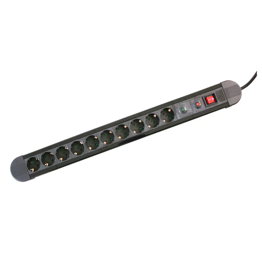 BASE Múltiple 10 Tomas Schuko con Interruptor y Cable de 1,5m NEGRO