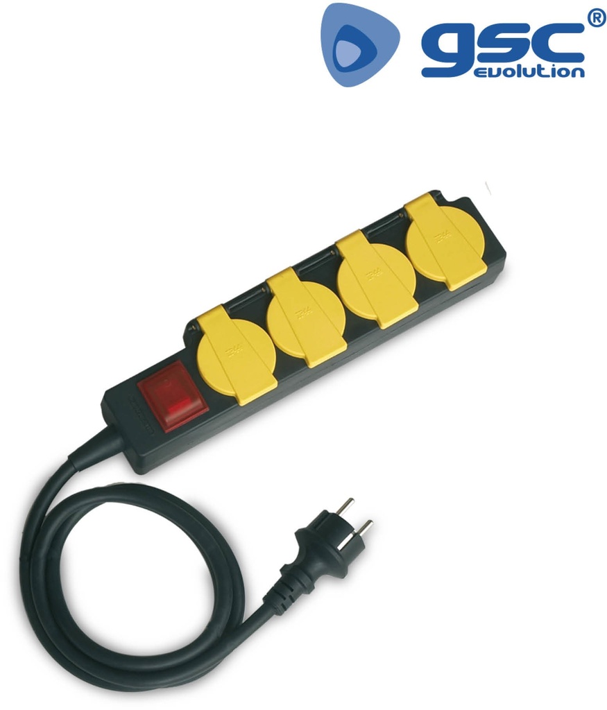 BASE Múltiple 4 Tomas Schuko con Interruptor con Cable 1,5m IP44 Negro