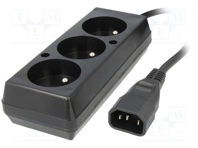 BASE Múltiple 3 Tomas Schuko Entrada Conector C14 Macho NEGRA