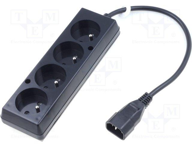 BASE Múltiple 4 Tomas Schuko con Cable Entrada Conector C14 Macho Negro