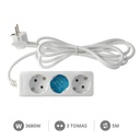 BASE Múltiple 3 Tomas Schuko con Cable 5m BLANCA